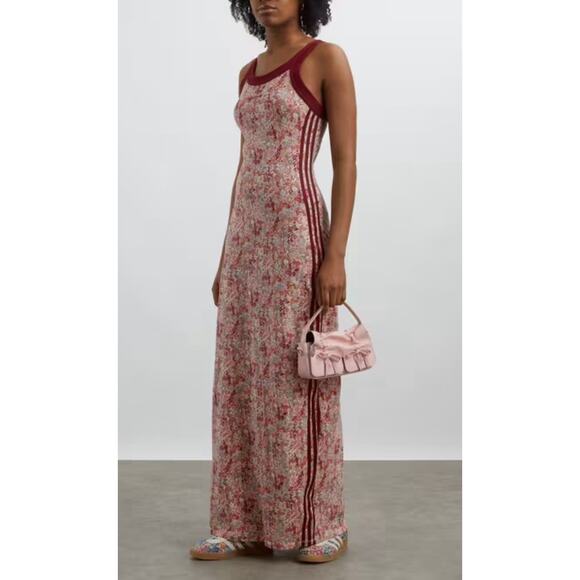 NEW ADIDAS ORIGINALS Liberty London Tonal Maxi Dress Large Red - Picture 1 of 7